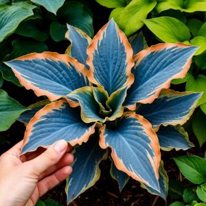 Хоста Океан Вью купить по цене от 960р. в интернет-магазине «Посадика» с доставкой почтой в в Дедовске и по всей России – [изображение №1].